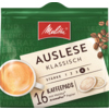 Verpackung von Melitta Kaffeepads Auslese Klassisch mit einer Tasse Kaffee und Kaffeebohnen.