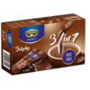 Kartonverpackung mit 10 Sticks Krüger Family Kaffee 3in1 Schoko und einer Tasse Kaffee.