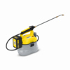 Batteriebetriebener Drucksprüher mit abnehmbarer Lanze und 4-Liter-Tank in gelb/grau.