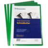 Grüner Schnellhefter im DIN A4 Format mit Beschriftungsstreifen und transparenten Frontbereich.