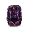 Rückansicht eines ergobag Schulranzens in buntem Design mit verstellbaren Gurten.