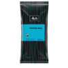Schwarze Verpackung mit blauen Akzenten, beschriftet mit "MONDO BLU" und Fairtrade-Siegel.