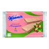 Waffelpackung mit Haselnuss-Creme, darauf abgebildet die Waffeln und Haselnüsse.