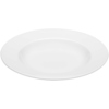 Ovaler, klassischer Suppenteller aus weißem Porzellan mit eingezogenem Rand.