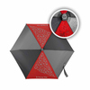 Rot-grauer Regenschirm mit bunten, wasserempfindlichen Motiven und Farbwechsel-Effekt bei Nässe.