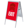 Kundenstopper in rot mit dem Schriftzug "EXIT" und einem piktografischen Symbol darüber.