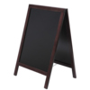 Dunkelbrauner Kundenstopper im A-Form-Design mit zwei schwarzen Kreidetafelflächen.
