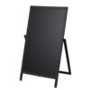 Schwarzer, aufstellbarer Kundenstopper mit beidseitiger Beschriftungsfläche, im A-Board-Format.