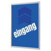 Bilderwechselrahmen DIN A4 in Blau mit dem Schriftzug "eingang" im Vordergrund.