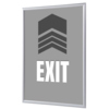 Grau eingefärbter Bilderwechselrahmen DIN A4 mit einem EXIT-Symbol in schwarzer Farbe.