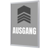 Grauer Bilderwechselrahmen im DIN A4 Format mit dem Schriftzug "AUSGANG".