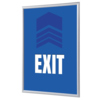 Bilderwechselrahmen DIN A4 in Blau mit "EXIT"-Schriftzug und geometrischem Symbol.