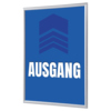 Bilderwechselrahmen DIN A4 mit blauem Hintergrund und dem Schriftzug "AUSGANG" in Weiß.