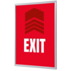 Roter Bilderwechselrahmen DIN A4 mit "EXIT"-Schriftzug und grafischem Symbol im Hintergrund.