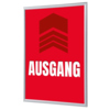 Roter Bilderwechselrahmen DIN A4 mit der Aufschrift "AUSGANG" und einem ikonischen Symbol.