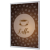 Bilderwechselrahmen DIN A1 mit einem Motiv von einer Tasse Kaffee und Kaffeebohnen.