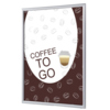Bilderwechselrahmen DIN A1 mit Kaffeebecher-Design und Kaffeebohnendekor.