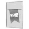 Klapprahmen DIN A1 in Grau mit einer grafischen Darstellung eines "NEW!"-Schildes.