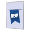 Bilderwechselrahmen DIN A1 in blau mit einem Aufkleber „NEU!“ in der Mitte.