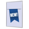Bilderwechselrahmen DIN A4 in Blau mit einem "NEW!"-Schild in der Mitte.