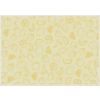 Tischset mit abstrahierten Früchten auf gelbem Hintergrund, Maße 45 x 32 cm.