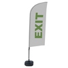 Werbesegel mit der Aufschrift "EXIT" auf einem stabilen Standfuß.