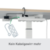 Kabelhalterung unter einem Schreibtisch mit Grafik zur Veranschaulichung der Kabelorganisation.