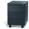 Anthrazitfarbener Rollcontainer mit drei Schubladen und seitlichen Griffen auf Rollen.