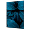Dekobild mit blauem Blattdesign im Spannstoff-Rahmen, Vorderansicht.