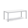 Weißer Konferenztisch mit Aluminiumfüßen, rechteckig, verstellbar und blendfrei.