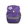 Lila Schulranzen mit Einhornmotiv, Fronttasche und gepolstertem Rückenteil.