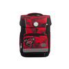 Schulranzen in rot-schwarzem Design mit Ninja-Motiv und reflektierenden Flächen vorne.