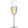 Sektglas mit Moussierpunkt und konvex geformtem Stiel, gefüllt mit Sekt.