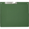 Grüner Pendelhefter mit seitlicher Einrastung und Metallclip für Büroschränke und Regale.
