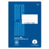 Blaues Schulheft mit der Aufschrift "premio" und einer weißen Beschriftungsfläche.