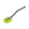 Graue Spülbürste mit grünem Bürstenkopf und ergonomischem Griff.
