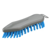 Graue Scheuerbürste mit blauen Borsten und ergonomischem Griff.