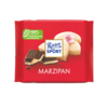 Ritter Sport Marzipan Schokolade in roter Verpackung mit Abbildung der Schokolade und Marzipan.