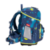 Schulranzen mit Planetendesign, seitliche Taschen und Tragesystem, in blauer Farbgebung.