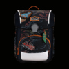 Schulranzen in Schwarz mit farbigen Flammenmustern und reflektierenden Elementen.