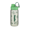 Grüne Edelstahl-Trinkflasche mit sportlichen Motiven und auslaufsicherem Verschluss.