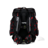 Schulranzen ergobag cubo mit verstellbaren Riemen und stabilen Beckenflossen in Schwarz und Rot.