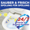 WC Duftspüler in einer Toilette mit Zitronenscheiben und Textinformationen zu Frische und Schutz.
