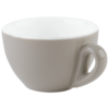 Graue Kaffeetasse mit einem runden Rand und seitlichem Henkel.