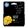 Gelbe HP Tintenpatrone 937 in schwarzer Verpackung mit einer Blüte und Produktinformationen.