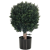 Kunstpflanze Buxus in schwarzem Topf mit zementiertem Fuß, aufrecht und detailreich gestaltet.