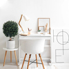 Kunstpflanze Buxus auf einem Tisch in einem modernen, hellen Raum mit minimalistischem Design.
