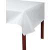 Weiße Tischdecke aus Spunbound auf einem Tisch, mit abperlendem Wasser.