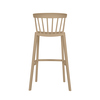 Beige Barhocker mit runder Sitzfläche und schlanken Beinen aus Kunststoff, Ansicht von hinten.