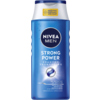 Blaues Shampoo-Flasche mit der Beschriftung "NIVEA MEN Strong Power" und einem kraftvollen Design.
